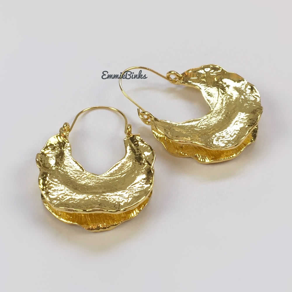 ✨3for$38 New Zara Textured Metal Crescent Gold Hoop Earrings - Picture 4 of 14